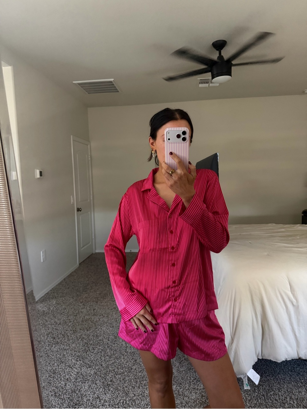 Auden pink and red striped pajama short set